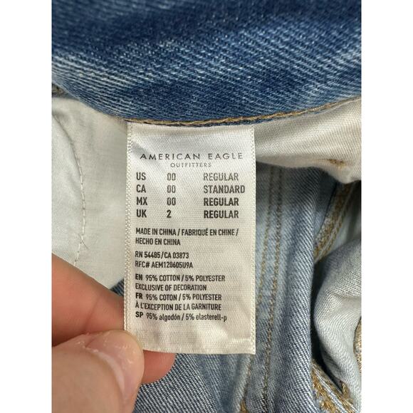 American Eagle Womens Jeans Size 00 Mom Jean Two Tone Distressed Denim - Picture 6 of 13